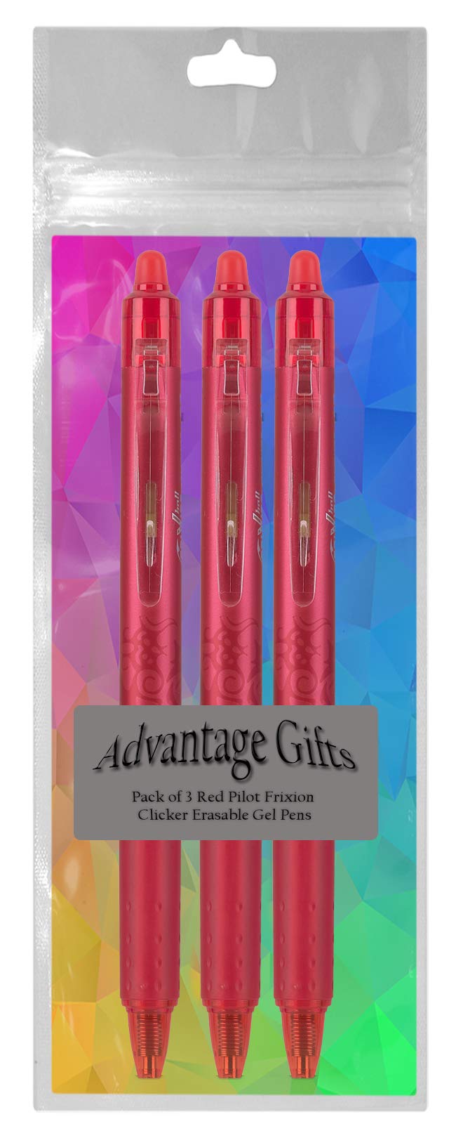 Advantage Gifts Clicker Retractable Erasable Gel Pens Fine Point (.7mm) Red Ink 3-pk;