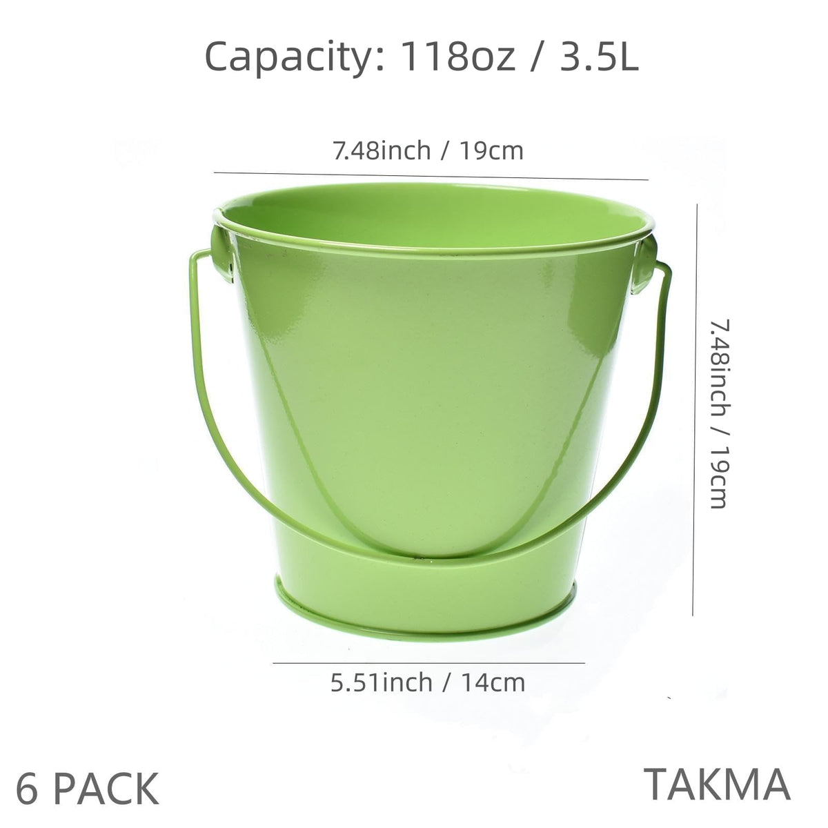 TAKMA Colored Tin Buckets with Handle, 6 Pack 7.48 inch Galvanized Iron Pail Buckets for Kids