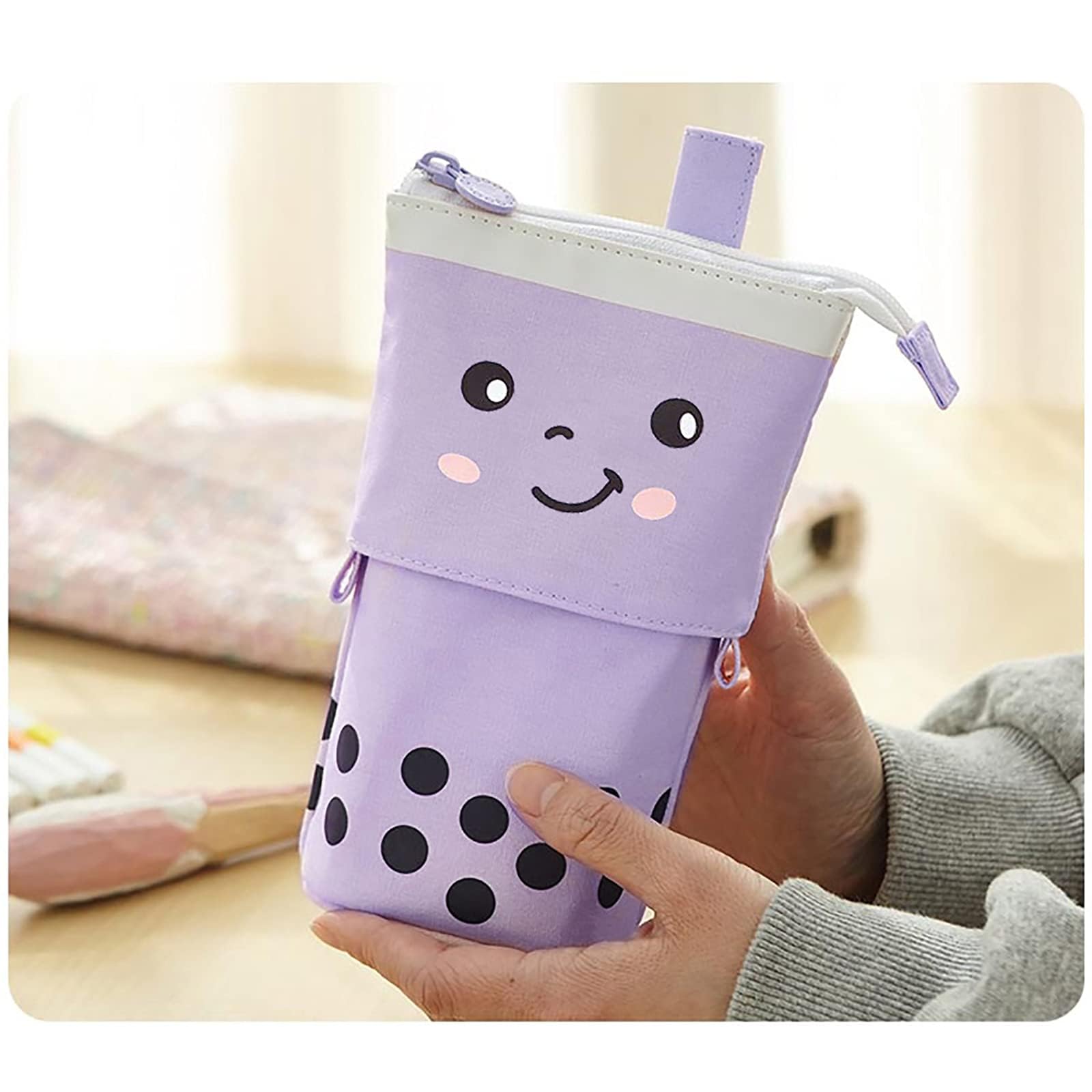 RUIYELE 3 Pack Telescopic Pencil Pouch Bag Pop Up Pencil Case Stand Up Pen Holder Cute Polka Dot