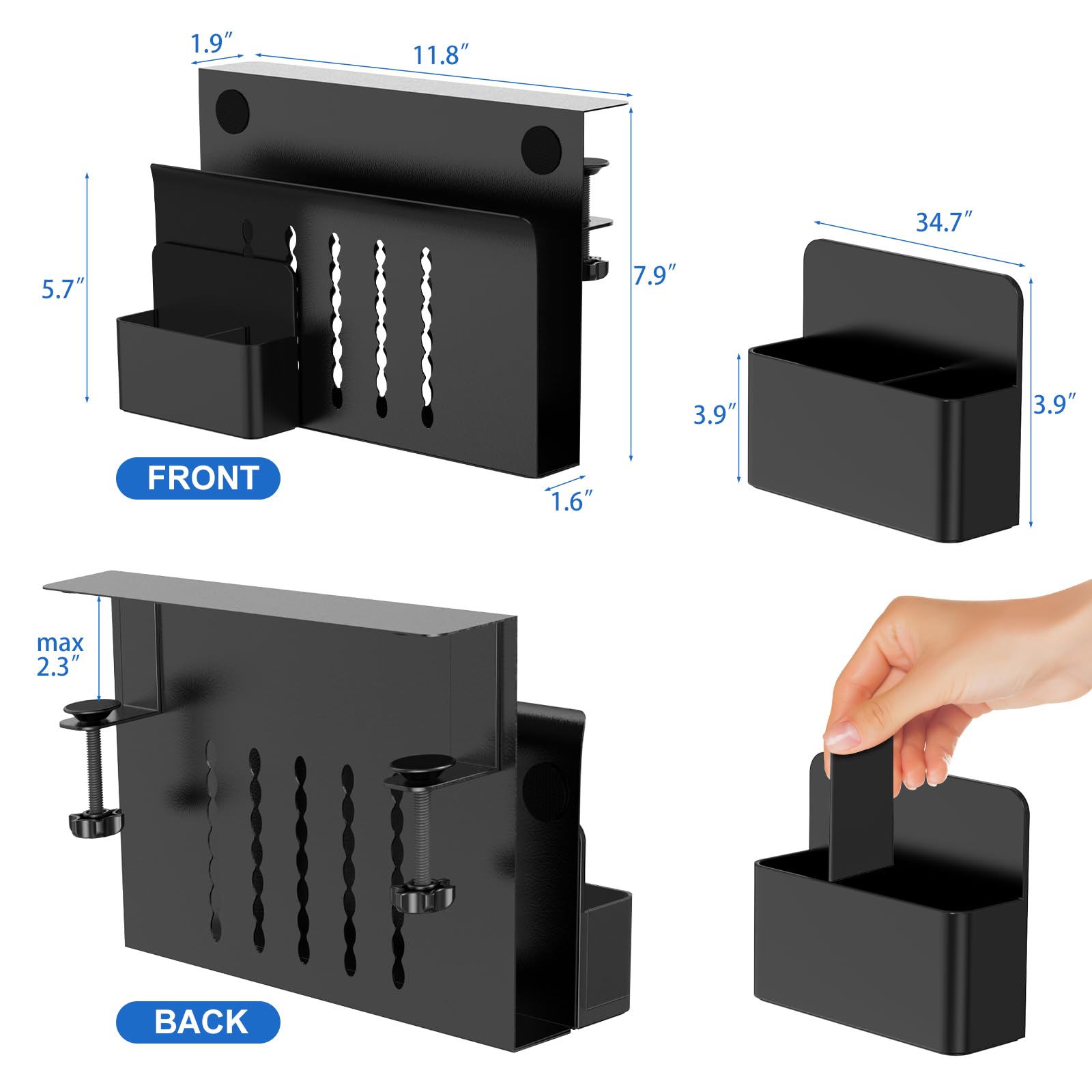 HAMOPY Desk Side Storage, Single-Layer Steel Hanging Desk Organizer with Magnetic Pen Holder, No
