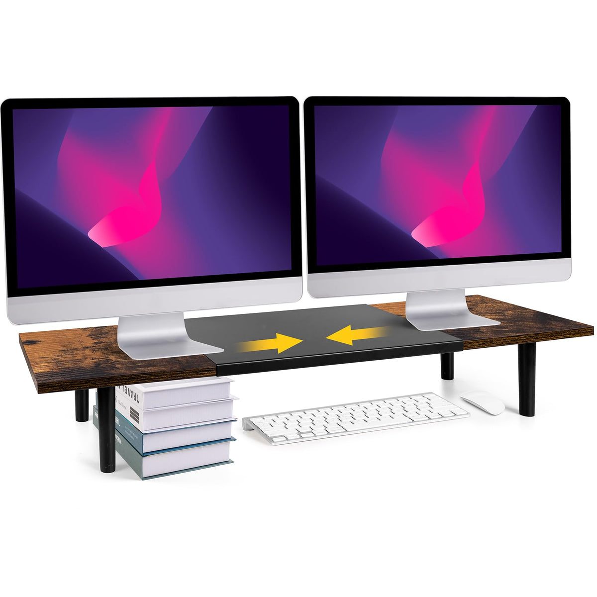 Across-Star Dual-Monitor-Stand-Riser-For-Desk Adjustable Length 32-40 Inch，Large Desktop Computer