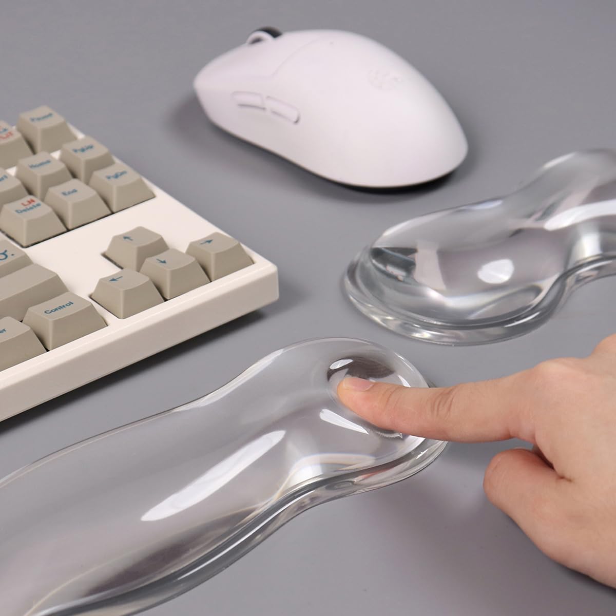 Sumgsn White Gel Wrist Rest Set, Clear Keyboard and Mouse Rest for 60%/75%