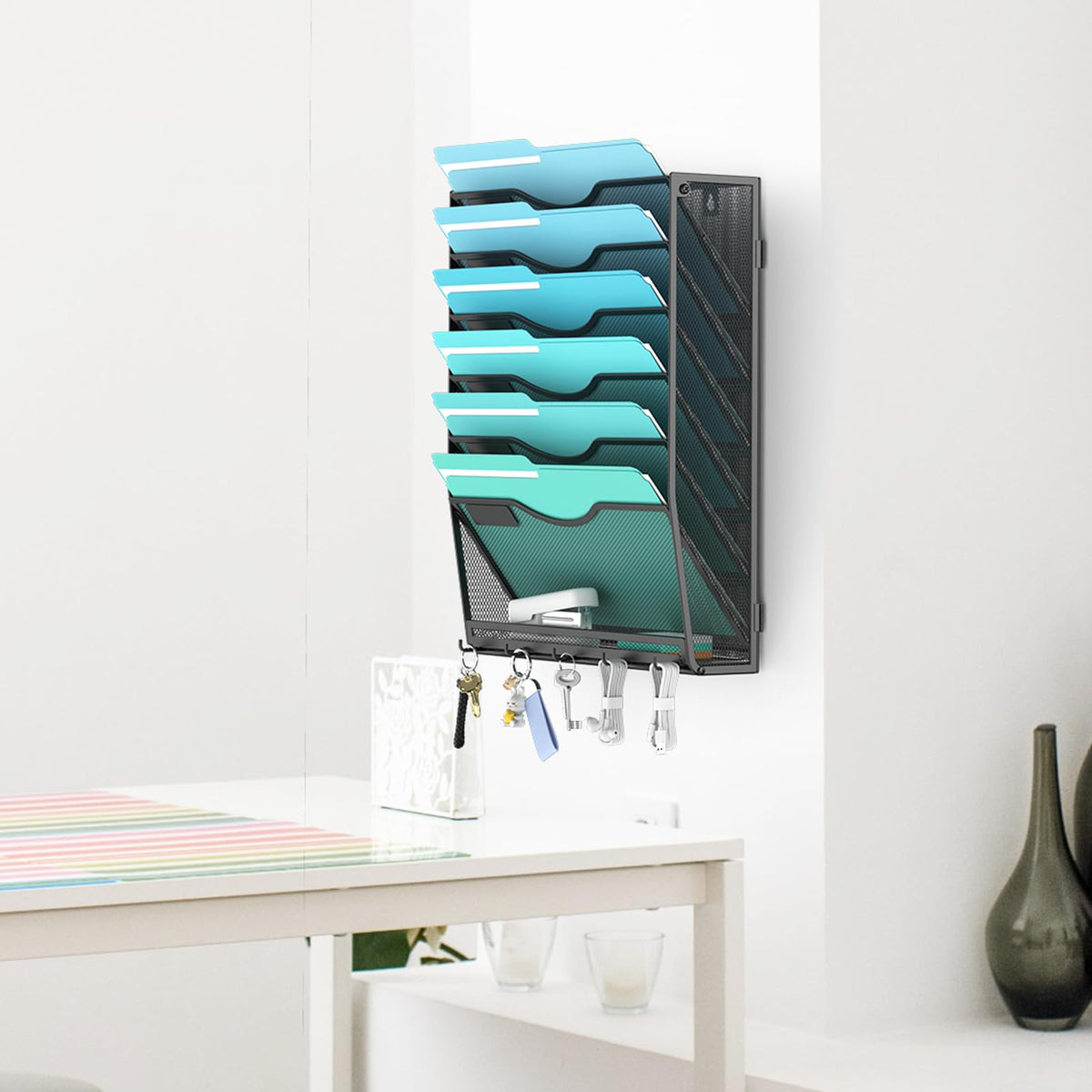 Gawerk 7-Tier Wall File Organizer Hanging Wall File Holder Wall Mount Paper Folder Organize, Mesh