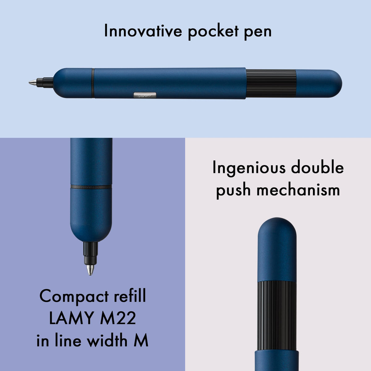 Lamy Pico Pocket Ballpoint Pen - Imperial Blue, Medium (M) & Black Refill