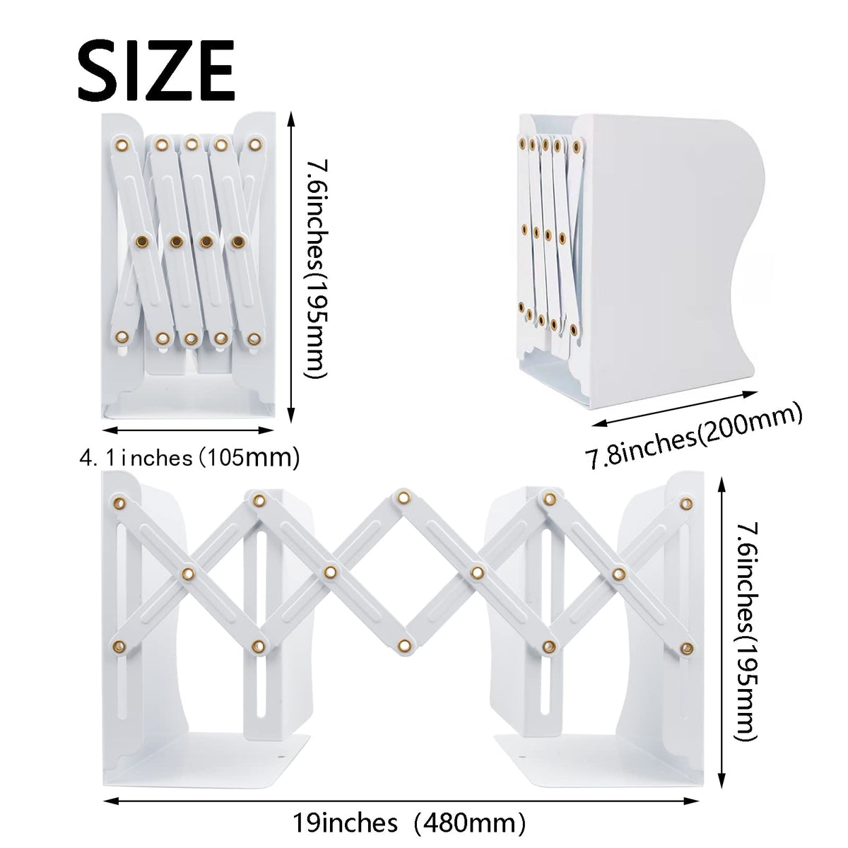 Zyners Adjustable Metal Bookends Heavy Duty for Shelves, 2 Dividers, Anti-Slip Design Expandable
