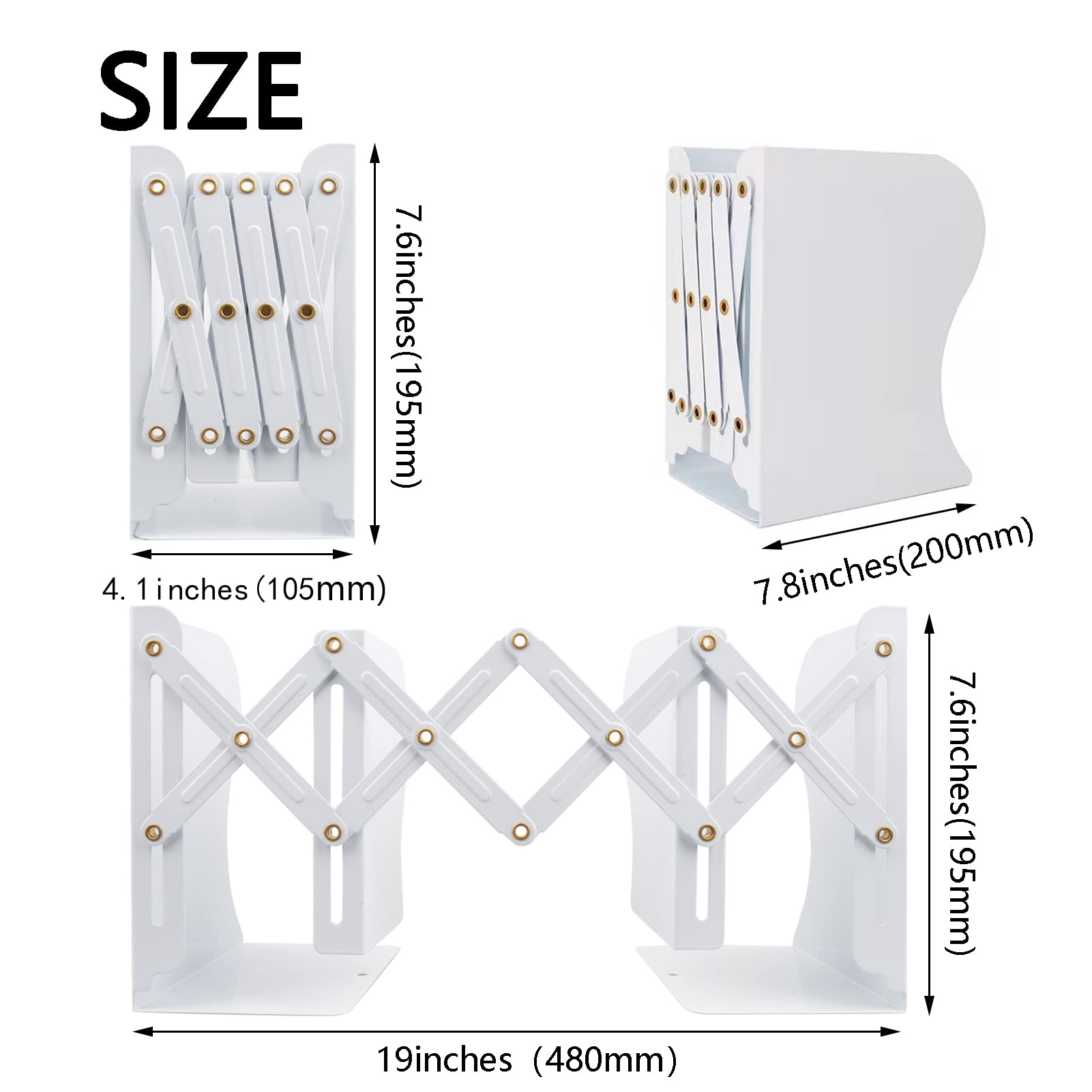 Zyners Adjustable Metal Bookends Heavy Duty for Shelves, 2 Dividers, Anti-Slip Design Expandable