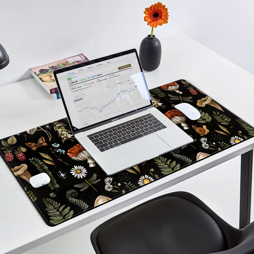 Black Mouse Pad Cottage Core Aesthetic Mouse Pads Mushroom Desk Pad Vintage Mouse Pad Forest Magic
