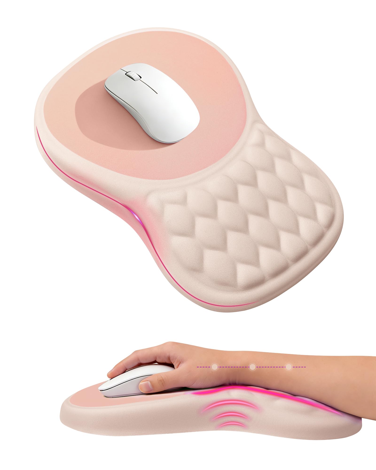 PVIPCZ Ergonomic Mouse Pad with Sloped Memory Foam Wrist Rest, Almond Pink