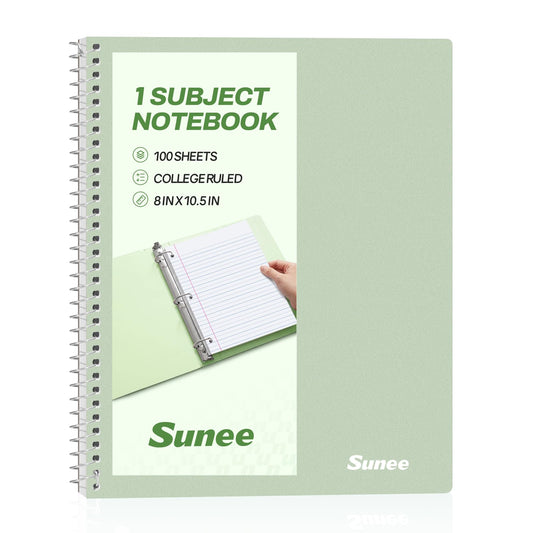 SUNEE Spiral Notebook, 1-Subject, College Ruled Paper, 8" x 10-1/2", 100 Sheets per Notebook