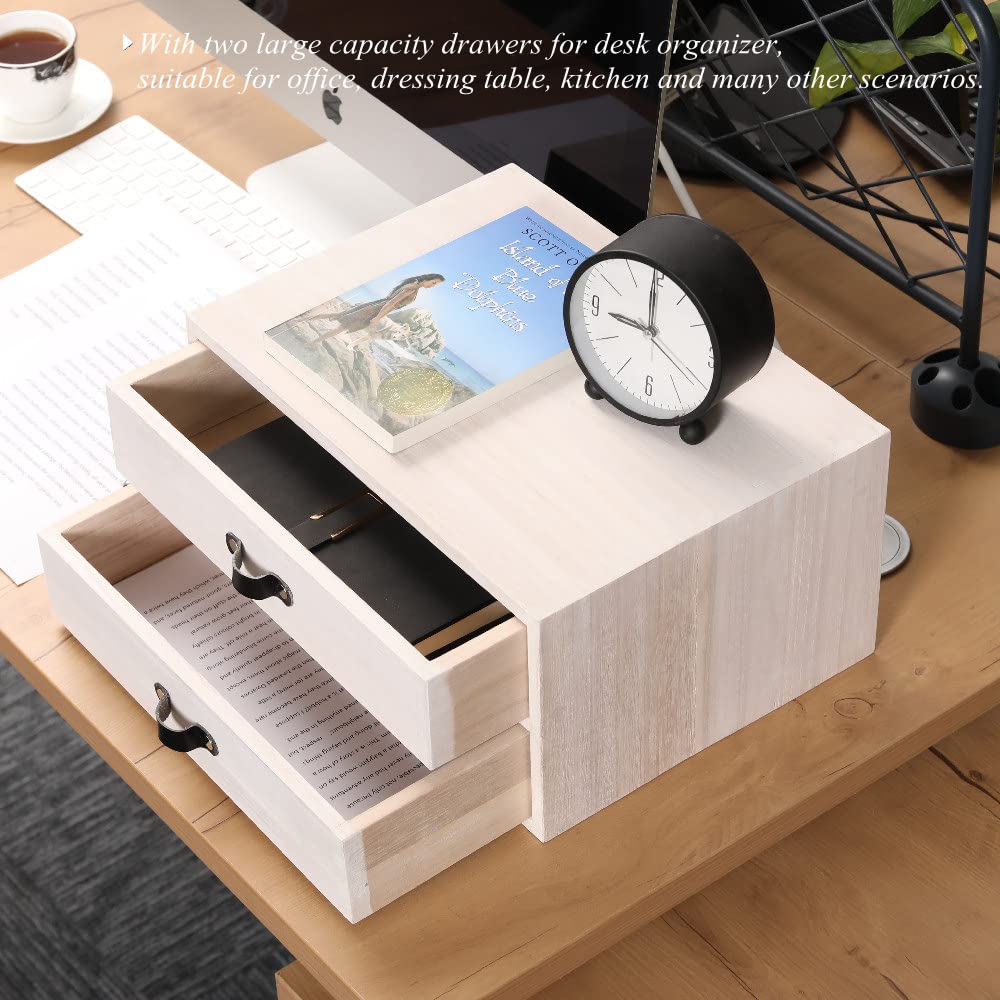 DDYURI Desk Organizer Drawers for Office Supplies Kitchen Storage - Wood Makeup Organizer
