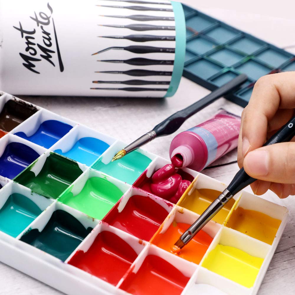 Mont Marte Signature Detail Brush Collection, 15 Piece, Taklon Bristles, Suitable for Acrylic, Oil