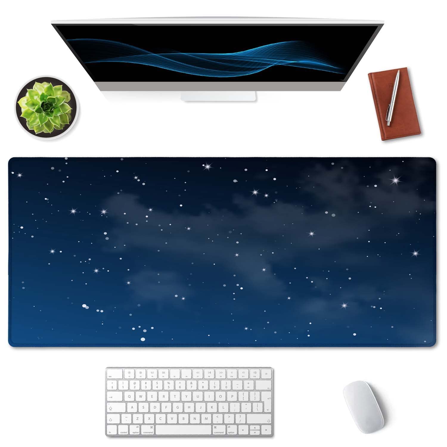 SSOIU Night Sky with Clouds and Many Stars - Extra Large Desk Mat, Cute Desk Pad, Aesthetic Gaming