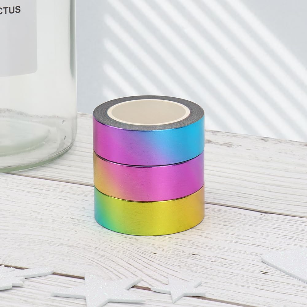 MEI YI TIAN 6 Rolls Solid Rainbow Foil Washi Tape Set 15mmx10m Metallic Paper Adhesive Masking