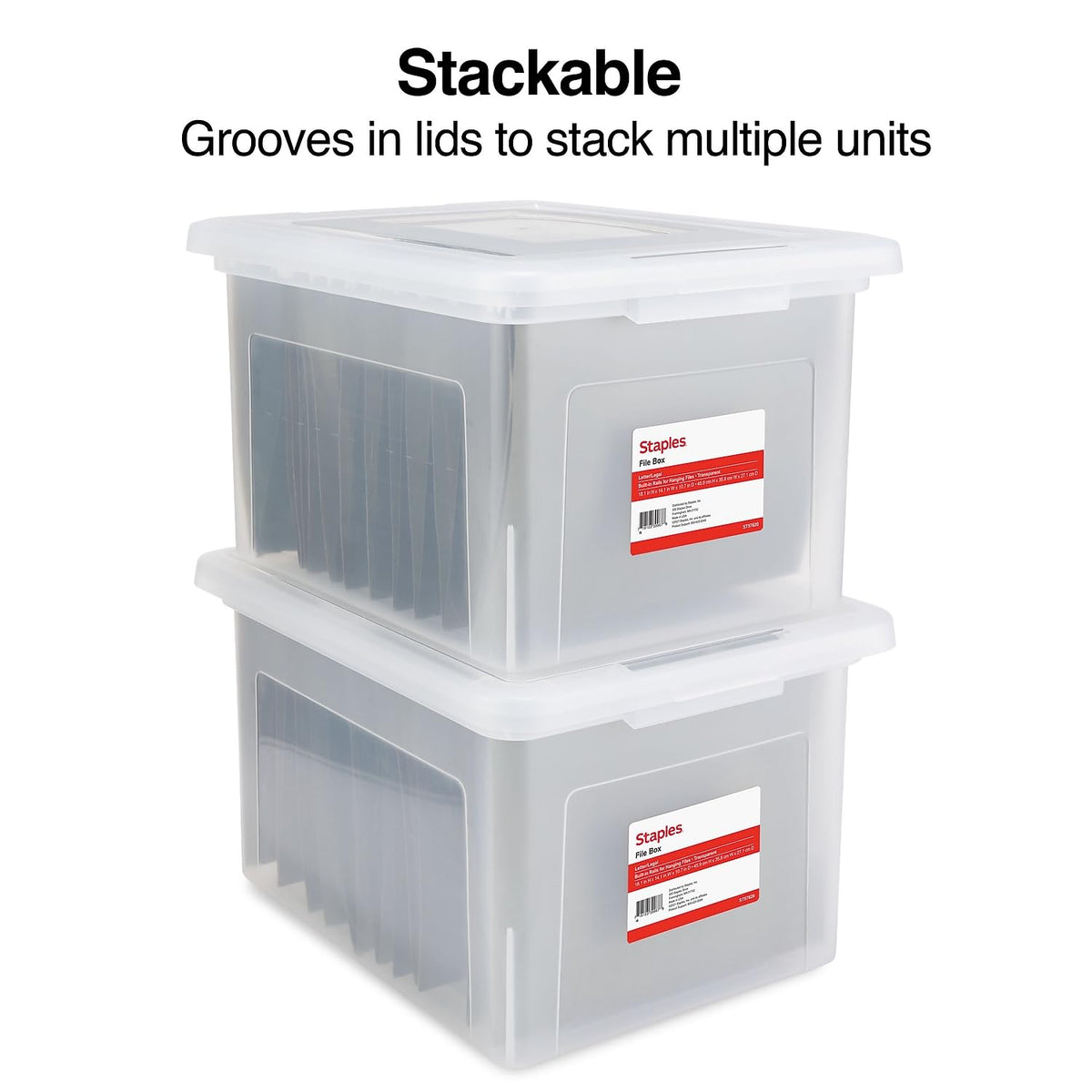 Staples Hanging File Folder Box, Storage Bin Organizer, Snap Lid, Clear
