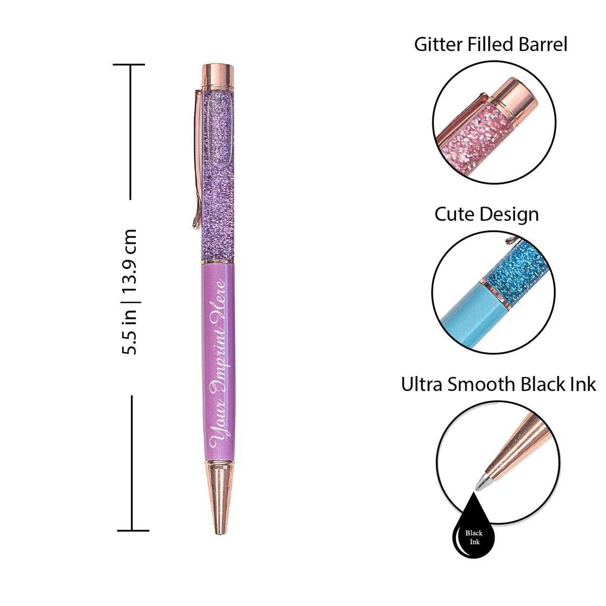 ExpressDesigns™ - Personalized Glitter Filled Pens - Metal Glitter Pen - Custom Metallic Pens with