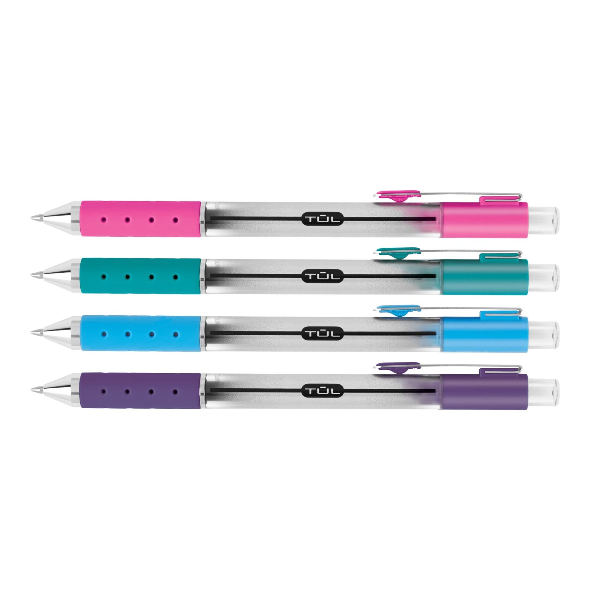TUL GL Series Retractable Gel Pens, Fine Point, 0.5 mm, Silver Barrel, Assorted Ink, Pack Of 4