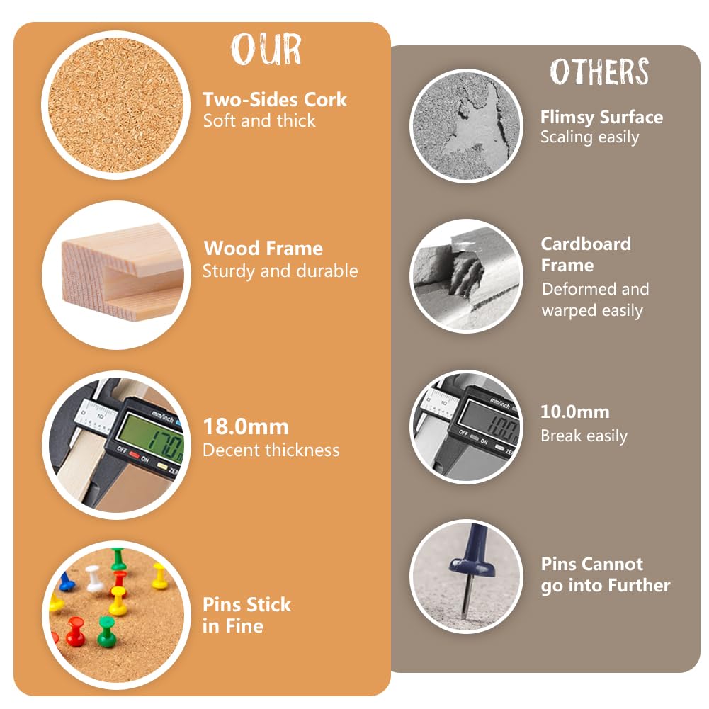 TooCust 16x24 Cork Boards for Walls with Solid Wood Frame, Double Sided Small Cork Bulletin Board