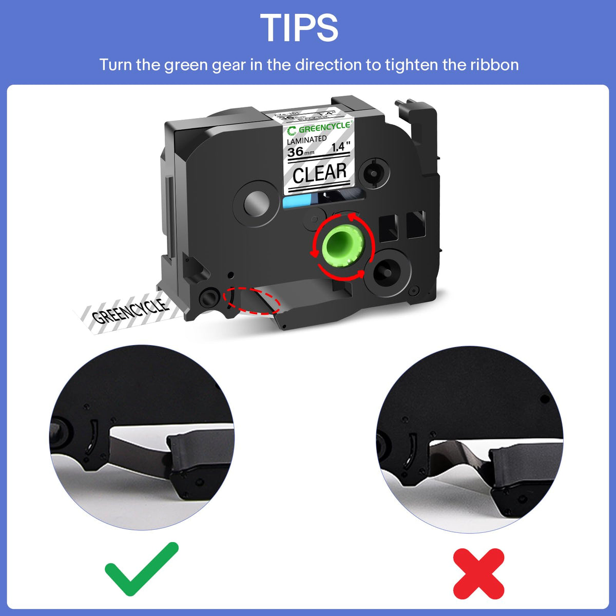 GREENCYCLE TZe-161 36mm 1.4 Laminated Clear Tape Compatible for Brother P-Touch Label Maker Tape