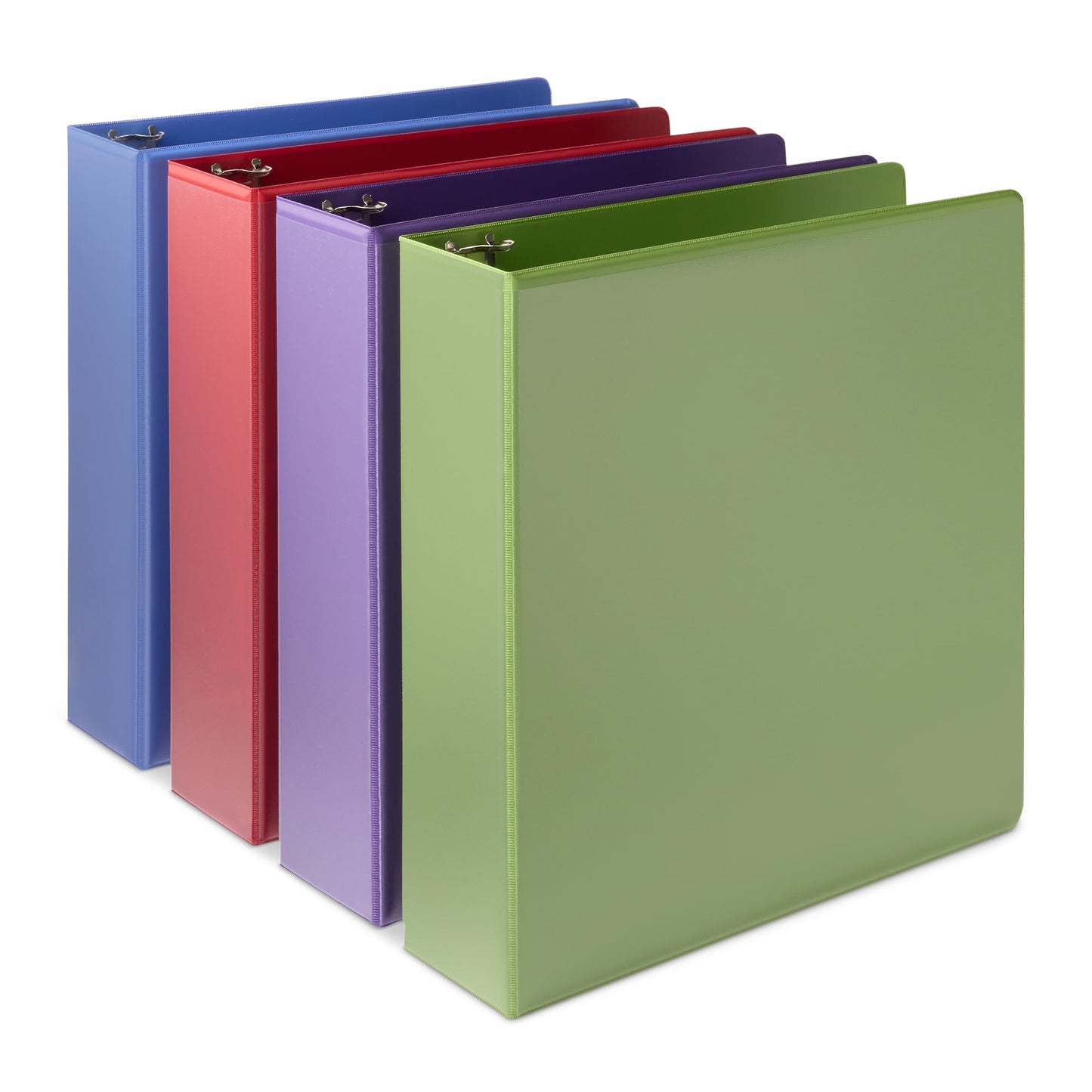 Amazon Basics 3 Ring Binder, 2 inch Round Rings, Holds 375 Sheets, Two Interior Pockets, Assorted