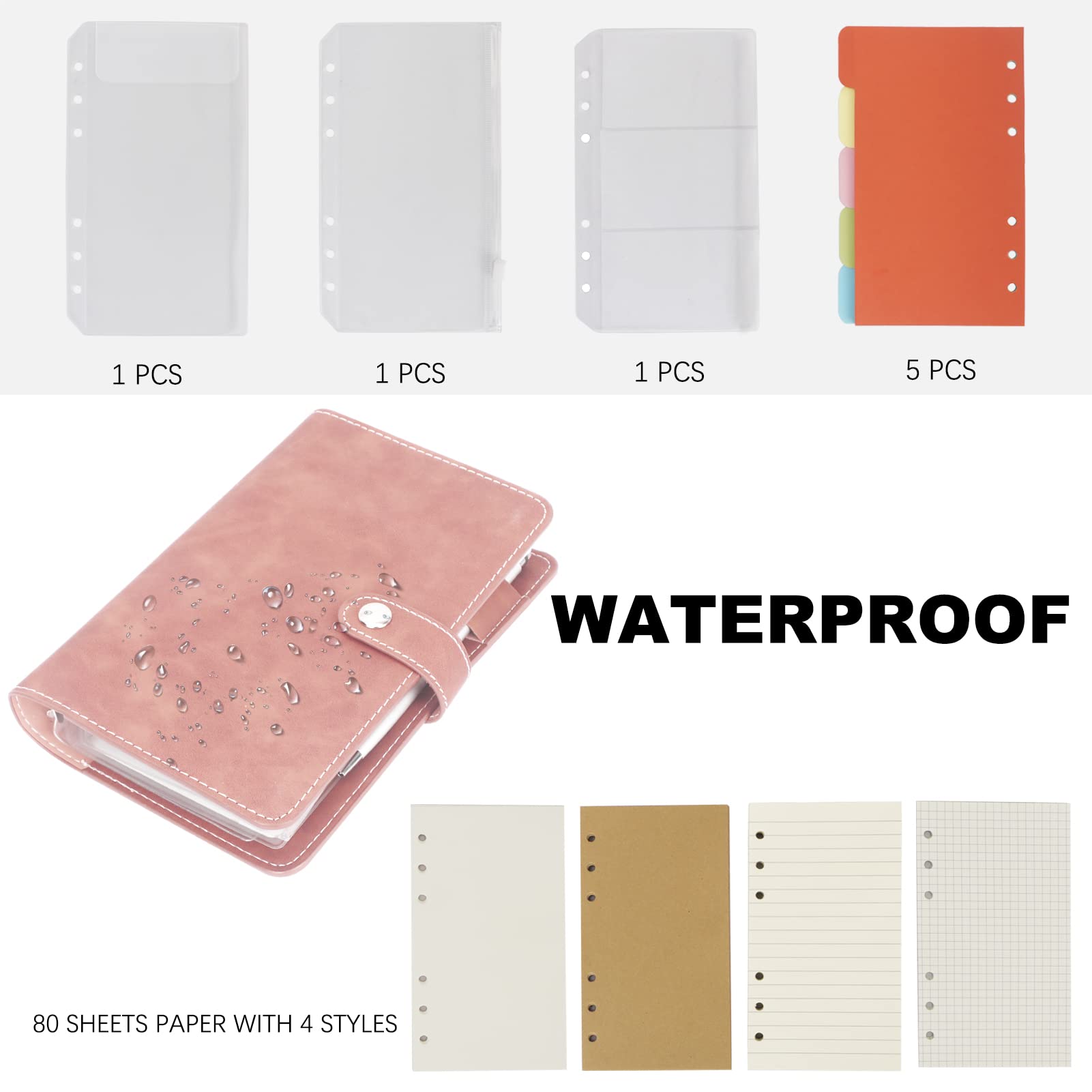 FYY A6 Binder Refillable Planner Notebook 6 Ring, Pink