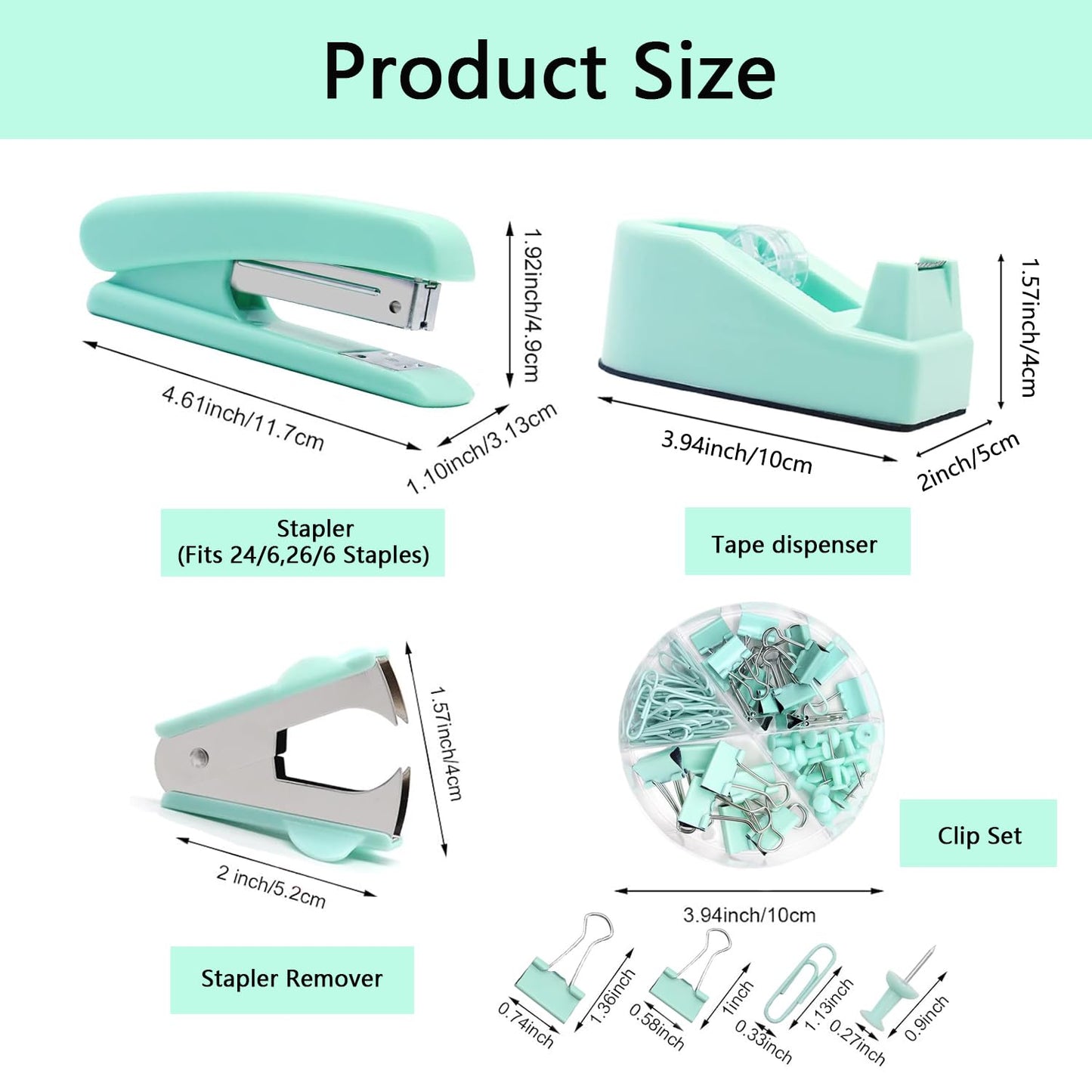 Office Supplies,Green Desk Accessories,Office Supplies Set,Stapler and Tape Dispenser