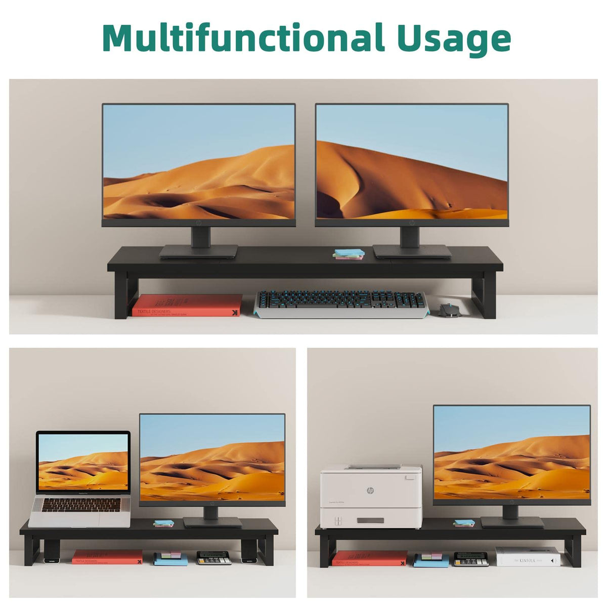 YAOHUOO Dual Monitor Stand Riser, 39Inch Large Monitor Stands for 2 Monitors, Computer Monitor
