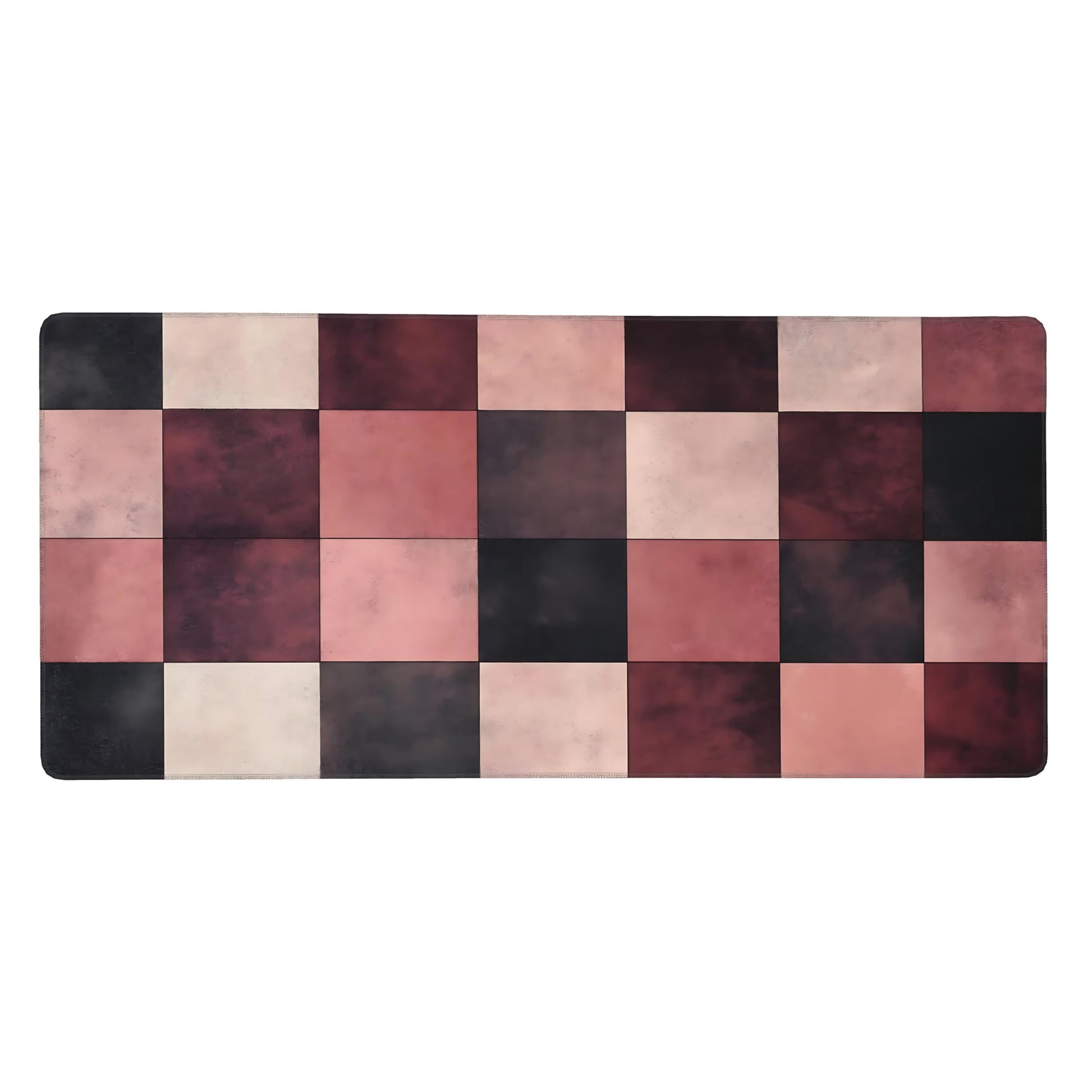 Aesthetic Checkered Gaming Mouse Pad, Morandi Boho Desk Mat with Anti-Slip Base & Stitched Edges