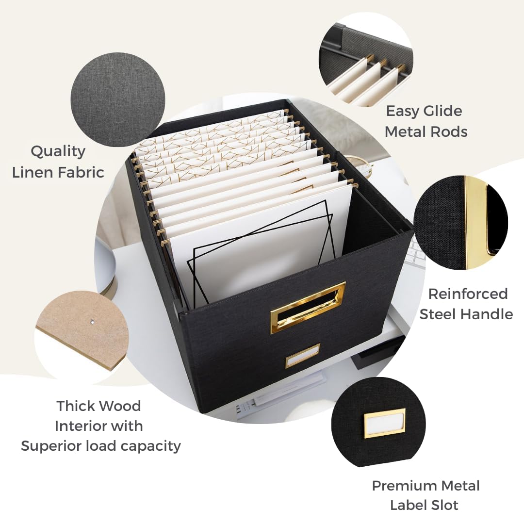 BLU MONACO | Desktop Hanging File Organizer Box with Lid | Hanging File Organizer for Desk with