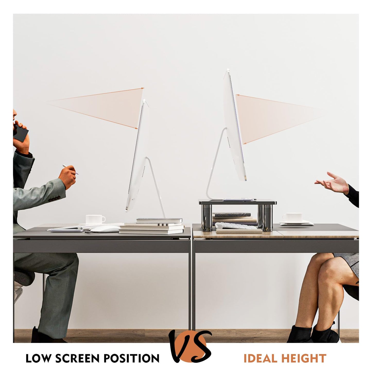 Glass Computer Monitor Stand Riser with Height Adjustable Multi Media Desktop Stand for Flat Screen