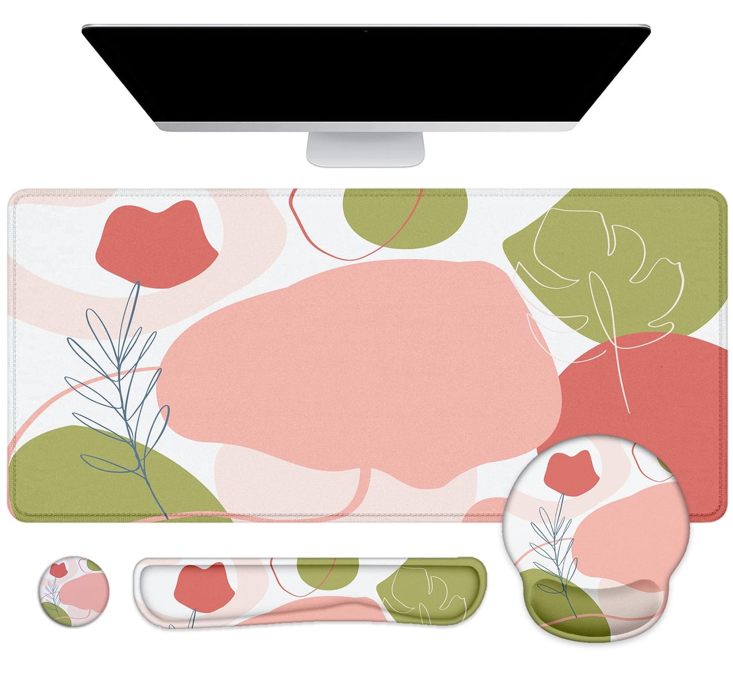 Large Desk Mat, Mouse Pad with Wrist Support, Keyboard Wrist Rest Set