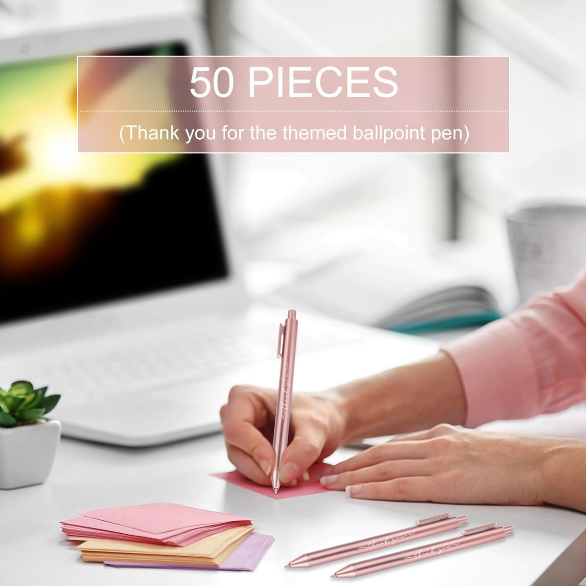 Dispowreath 50 Pcs Thank You Pen Bulk Cute Server Ballpoint, Rose Gold