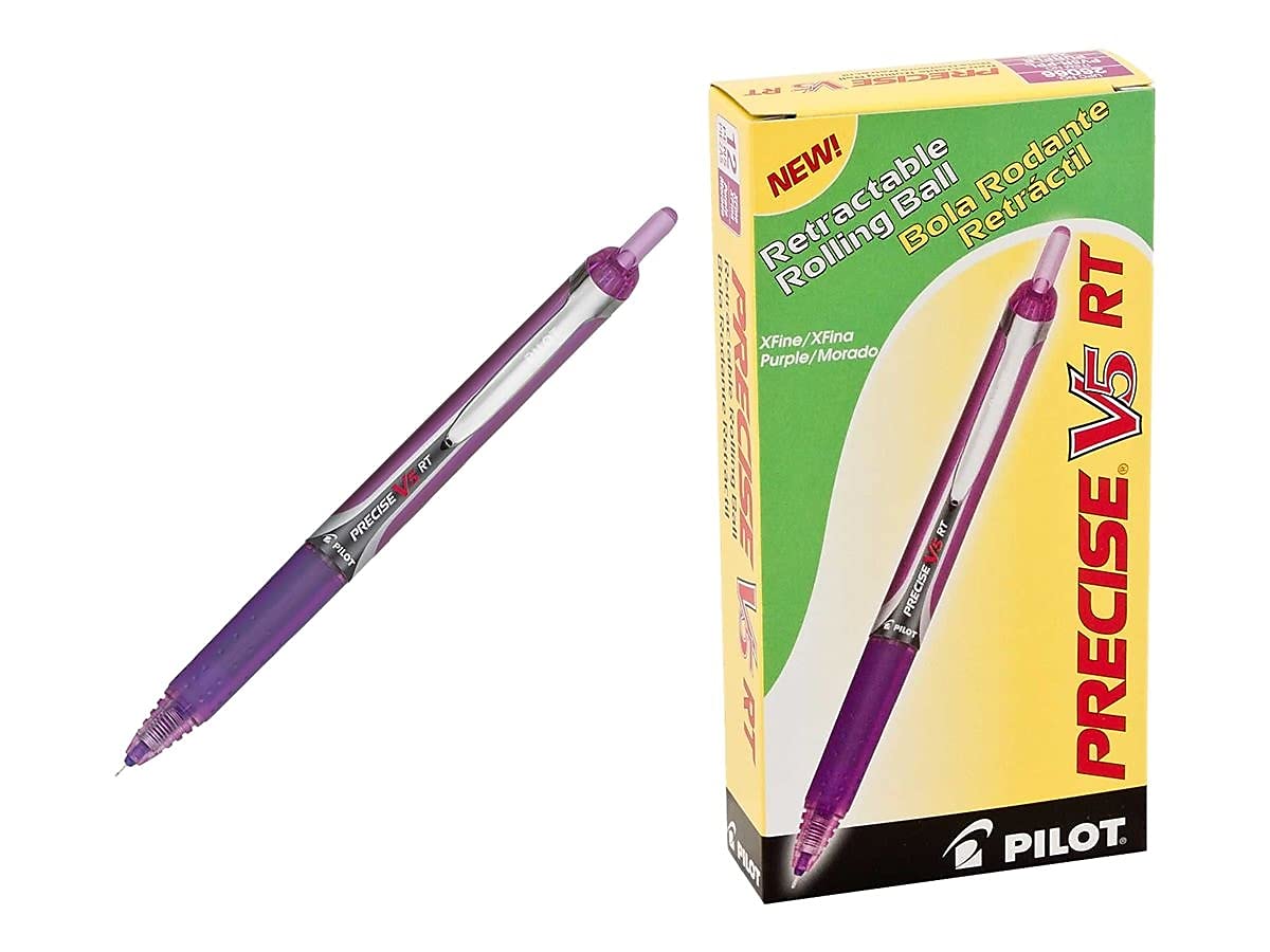 PILOT Precise V5 RT Refillable Rollerball Pens, Purple, Pack of 12