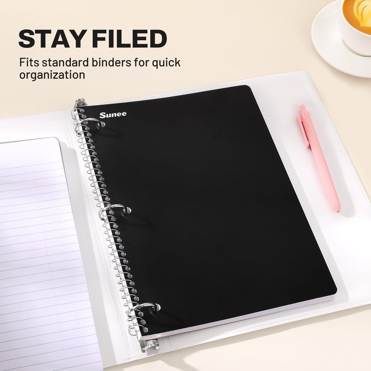 SUNEE Spiral Notebooks, 3 Pack, 1-Subject, College Ruled Paper, 8" x 10-1/2", 70 Sheets per