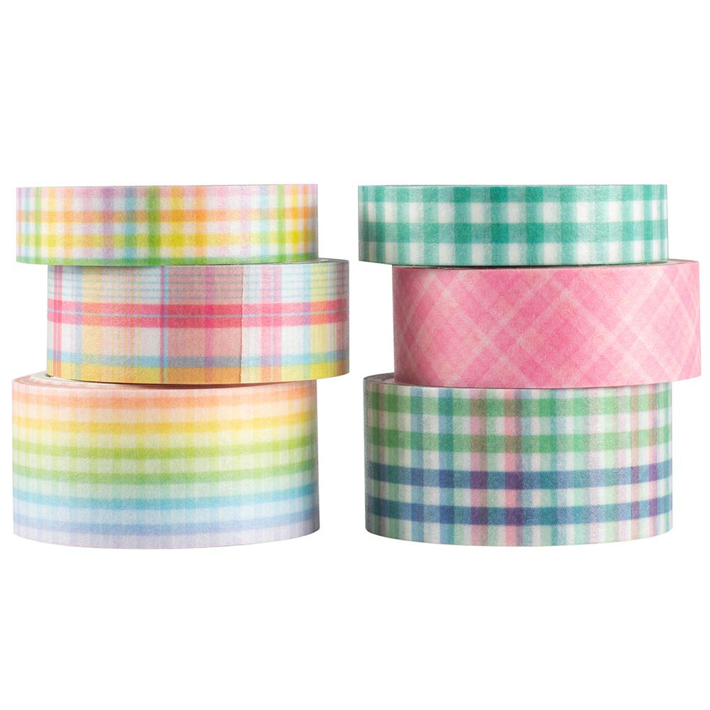 YUBBAEX 6 Rolls Plaid Washi Tape Set Basic Grid Masking Decorative Tapes for Arts, DIY Crafts