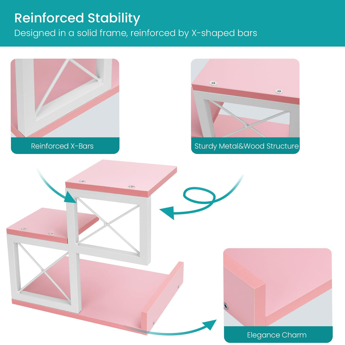 ELITEROO Desktop Shelf, Aesthetic Desk Organizer Table Top Mini Bookshelf, 3 Tier Wooden Desk