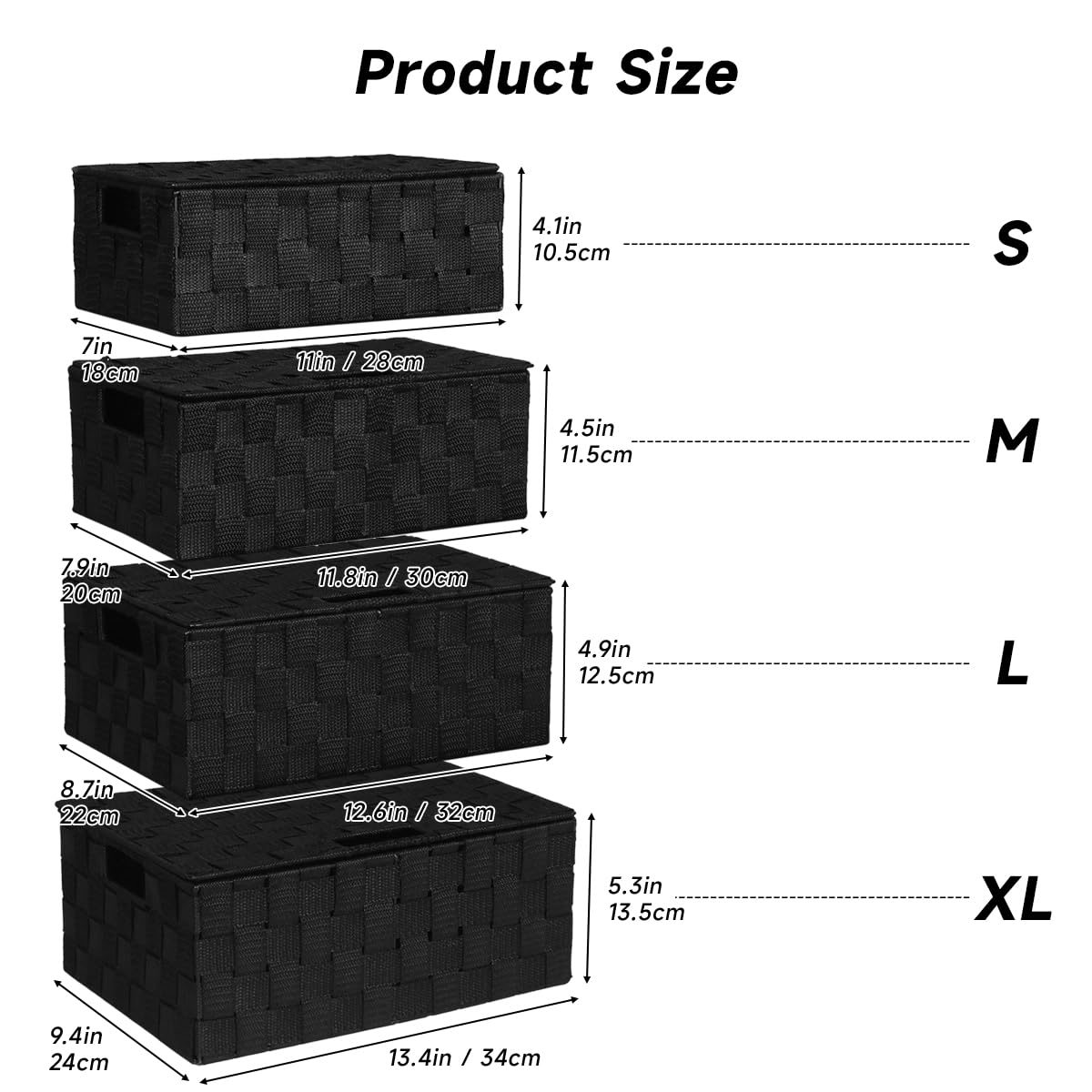 ArcaGuru Woven Storage Bins Basket Set of 4, Black Woven Storage Basket Organizer for Drawer