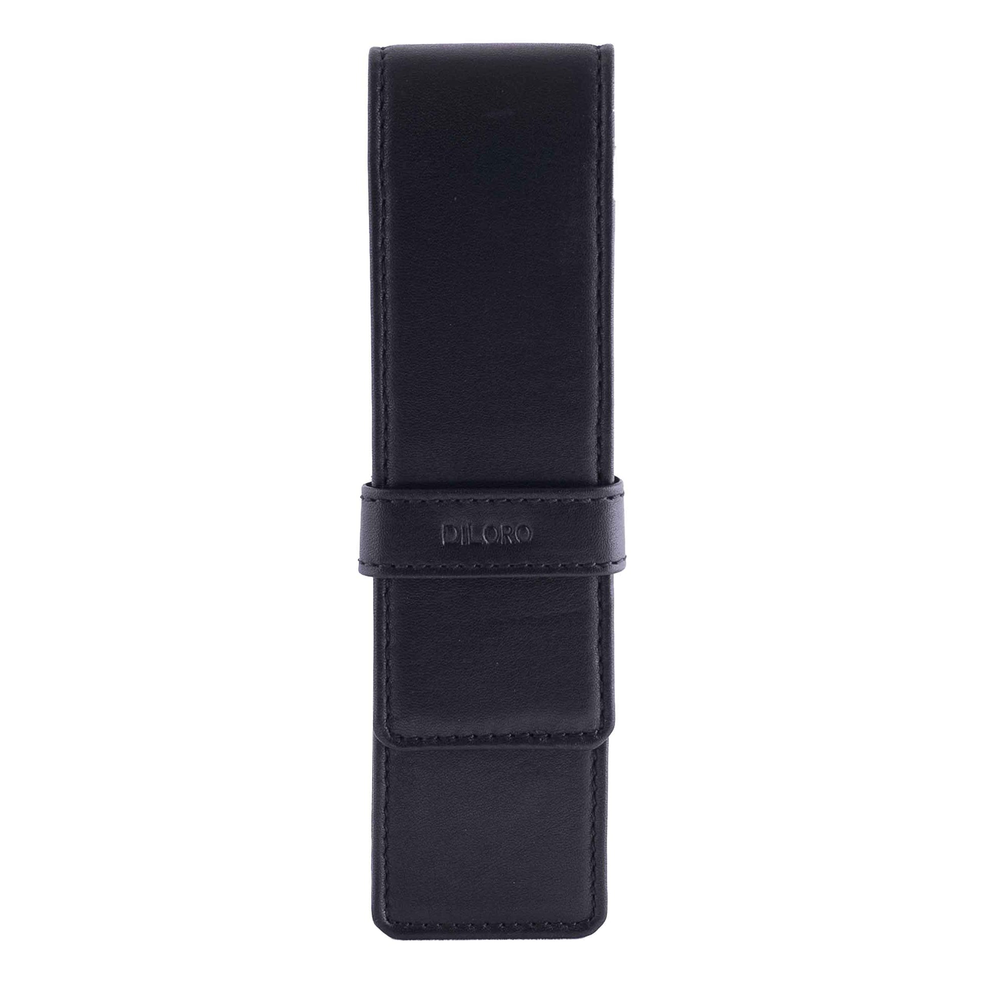 DiLoro Leather Double Pen Case Pencil Pouch Holder for Two Fountain Ballpoint Rollerball Pens and