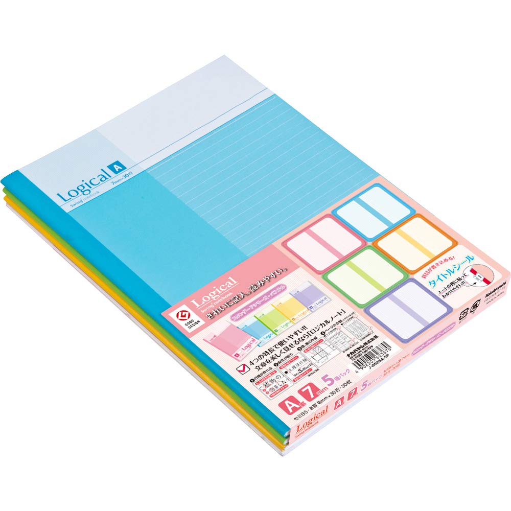 Nakabayashi Logical Notebook, B5, A Ruled, Pack of 5, Pastel No-B525A-5P