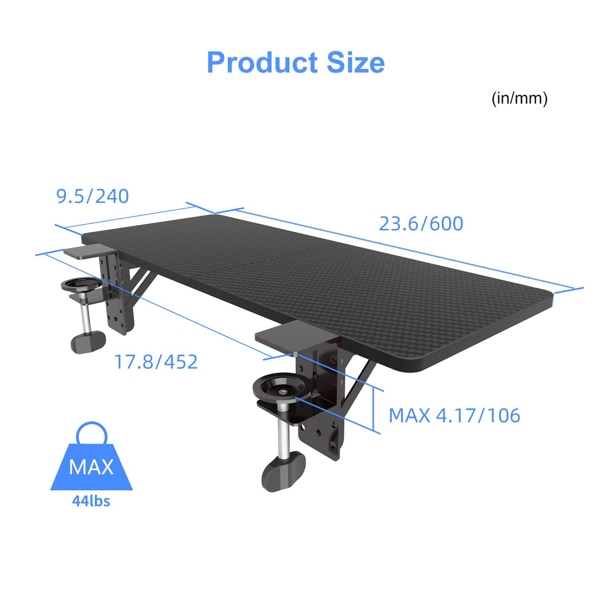 Suptek Clamp-on 9.5 x 23.6 inch Desk Extender, Wrist Support, Foldable Keyboard Tray Platform