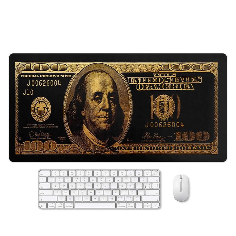 Reateforin Black Money Rectangle Mouse Pad Non Slip Rubber Base Cool Funny US Dollar Full Desk