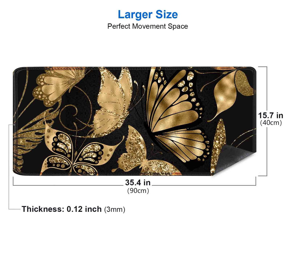 IMAYONDIA Black and Gold Desk Mat (35.4x15.7 in), XL XXL Gaming Large Mouse Pad, Non-Slip Rubber