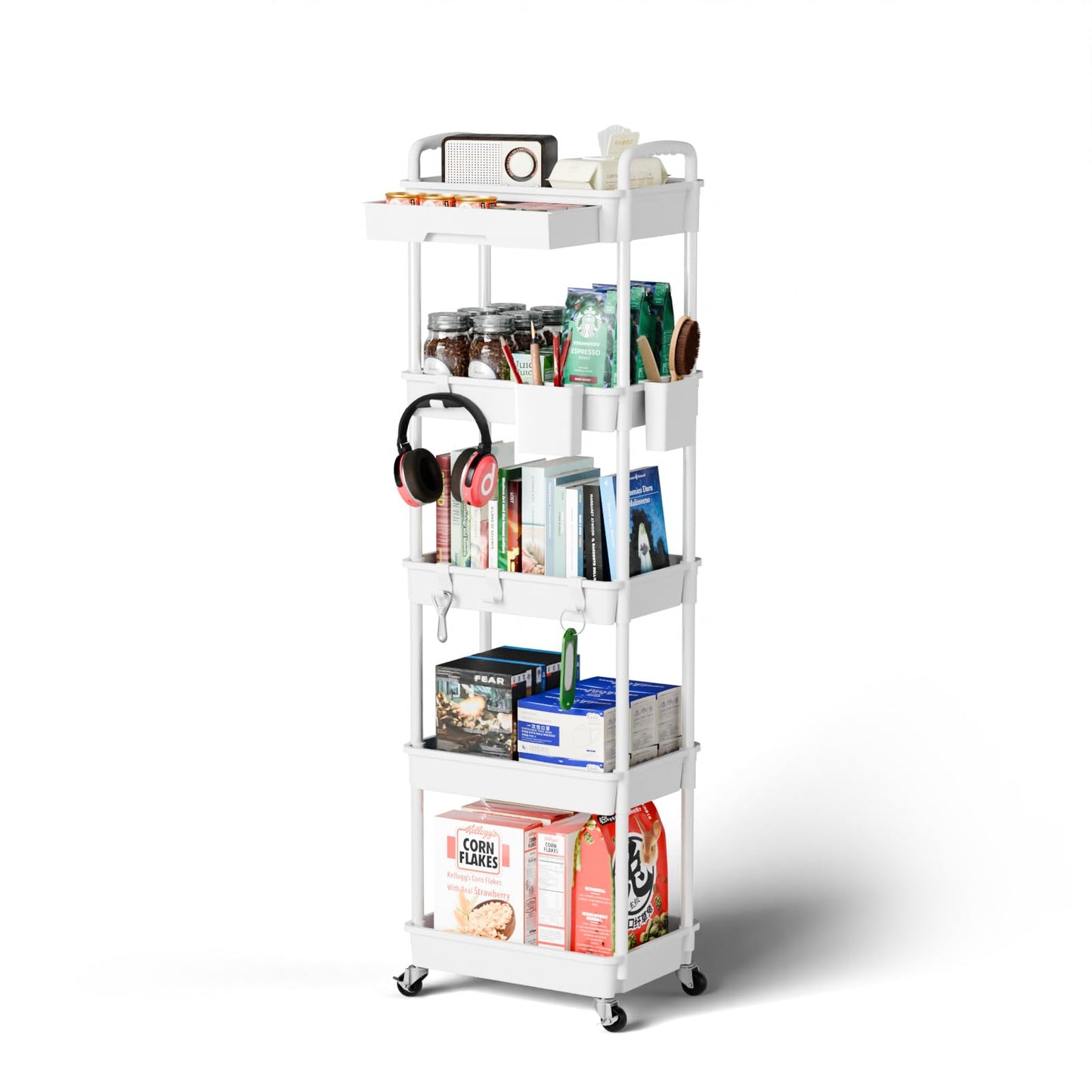 Sorgion 5 Tier Rolling Cart Organizer,Bathroom Cart Organizers with Wheels Laundry Room