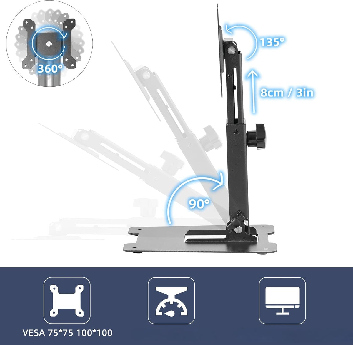 WEARSON Folding Monitor Stand - Height Adjustable Vesa Monitor Stand, Tilt, Rotation Free Standing