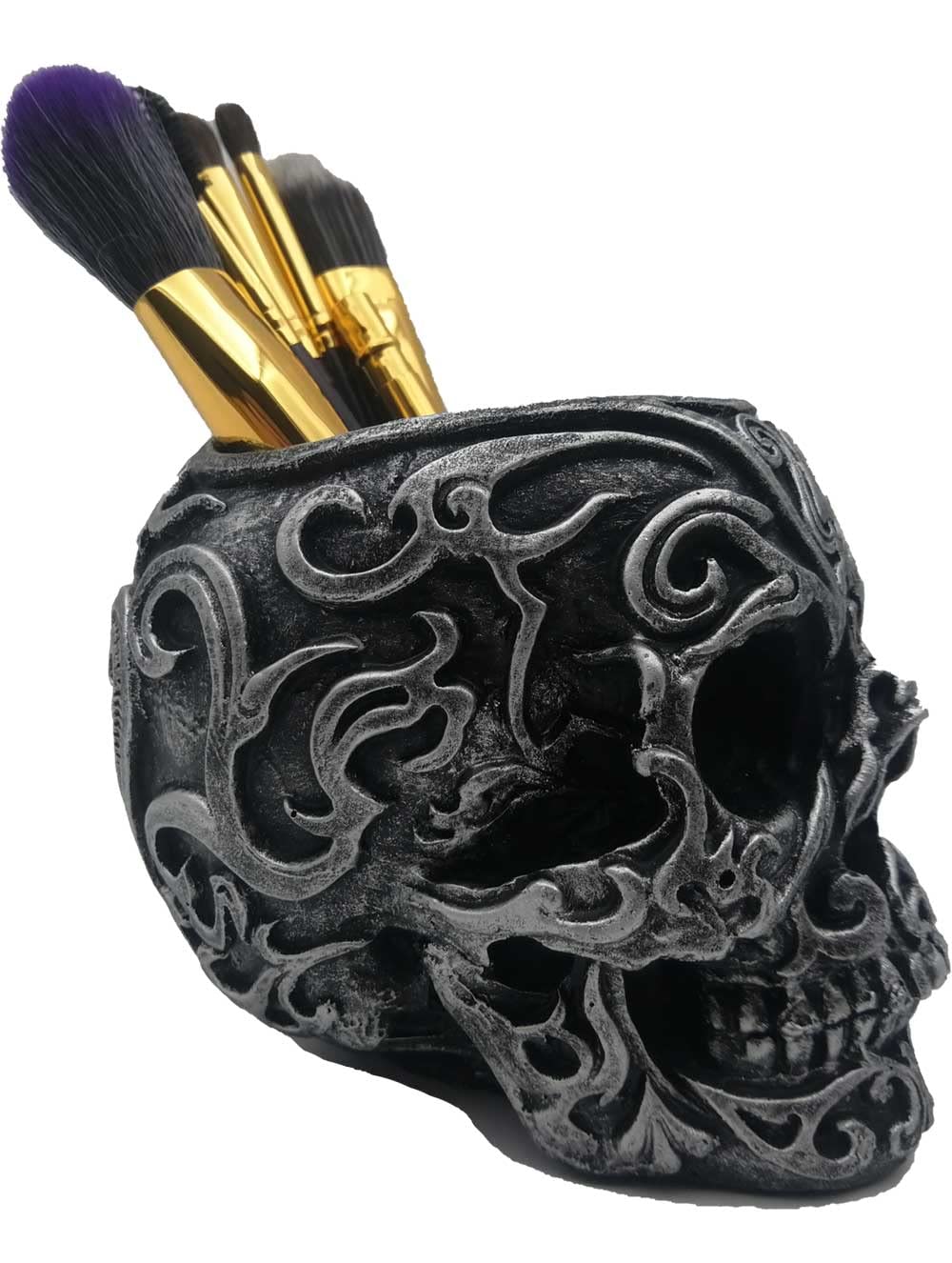 CUZOKOLA Gothic Skull Decor Makeup Brush Holder Vanity Decor with Strong Resin,Pen Holder for Home
