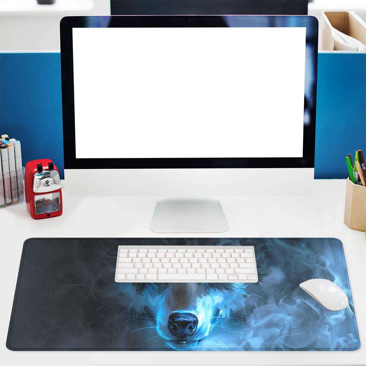 Wolf Gaming Mouse Pad Misty Wolf Blue Eye Cool Animal XL Mouse Pad Large Mousepad Extended Laptop