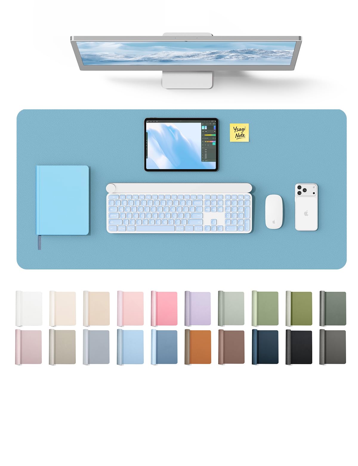 YSAGi Leather Desk Protector, Office Mat, Large Mouse Pad, Non-Slip PU Leather Blotter, Laptop
