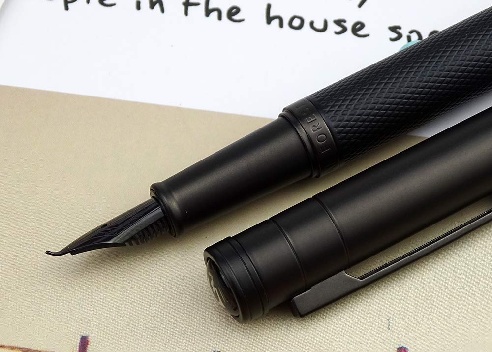 Hongdian Black Forest Fountain Pen Titanium Black Bent Nib Beautiful Tree Texture Calligraphy Gift