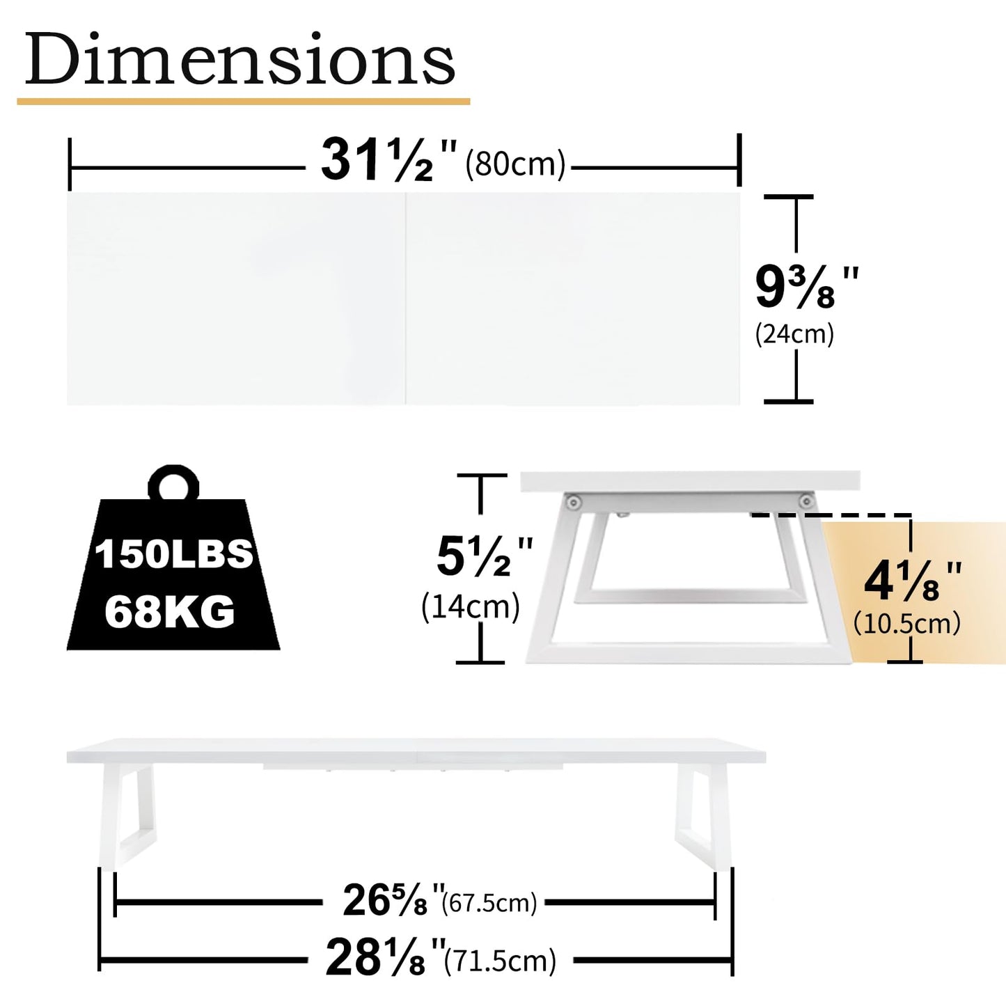 TEAMIX White Dual Monitor Stand Riser, 31.5 inch Long Stand, Desk Organizer