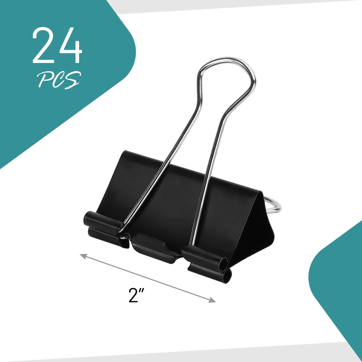 EXTRIC Large Binder Clips - 24 Pack, 2 Inch, Black, Holds 240 Sheets