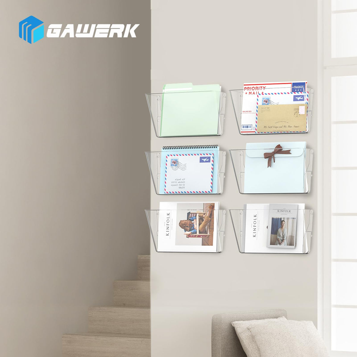 Gawerk 6 Pack Clear Single Pocke Hanging Wall Mount File Holder Organizer